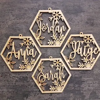 Personalizat Hexagon decoratiuni de CRACIUN din lemn globuri de Craciun personalizate ornament de tăiat cu laser de nume, cadou de CRĂCIUN de tag-uri cu numele