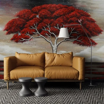 Personalizat Murală Creative 3D Stereoscopic Pictate manual, Pictura in Ulei Roșu Copac Mare Camera de zi de Decorare Tapet Pentru Pereți Dormitor