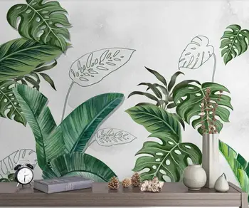 Personalizate 3D de mari dimensiuni murală de fundal proaspete Nordic plante de mână-pictat frunze tropicale peretele din fundal