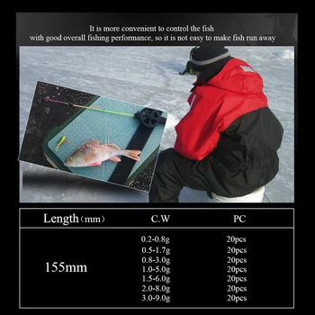 PEȘTE REGELE 20buc 155mm Gheață de Iarnă Tijă de Pescuit de Top Secțiunea din Oțel Inoxidabil C. W 0.2-9g Mini Pol de Pescuit Portabil de Pescuit