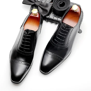 Phenkang Barbati Din Piele Pantofi De Omul De Afaceri Rochie Stil Clasic Cafea Dantelă Neagră Până Subliniat Toe Pantofi Pentru Bărbați Pantofi Oxford