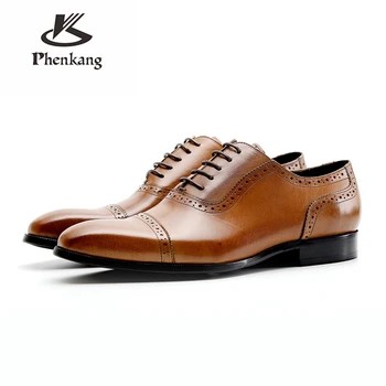 Phenkang Barbati Din Piele Pantofi De Omul De Afaceri Rochie Stil Clasic Cafea Dantelă Neagră Până Subliniat Toe Pantofi Pentru Bărbați Pantofi Oxford