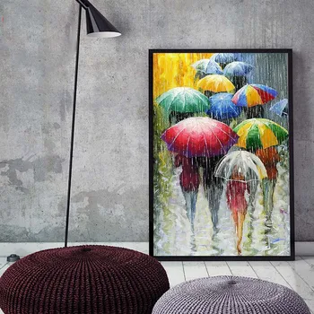 Pictura de numere de artă vopsea de numărul de BRICOLAJ peisaj zi ploioasă de ploaie umbrelă de decompresie pictura camera de zi