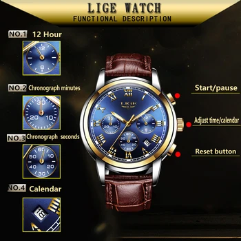 Piele Reloj Hombre 2019 LIGE Mens Ceasuri de Top de Brand de Lux pentru Bărbați Sport Ceas Pentru Barbati de Moda Casual, Impermeabil Cuarț Ceas