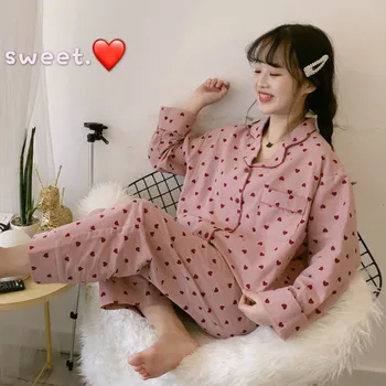 Pijama Seturi pentru Femei Retro Carouri Guler de Turn-down Full Lungime Pantaloni Stil coreean de Agrement Louge Purta Kawaii Elevii de Toamnă la Modă