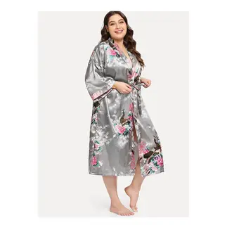 Pijamale femei cămașă de noapte de simulare kimono de mătase halat cardigan păun lung halat de baie de dimensiuni mari сексуальный халат