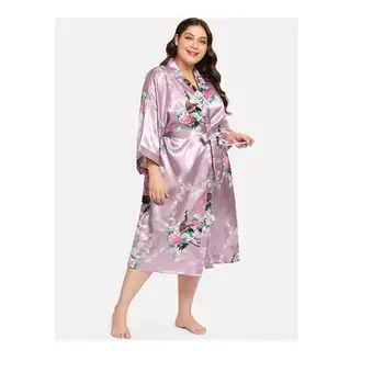Pijamale femei cămașă de noapte de simulare kimono de mătase halat cardigan păun lung halat de baie de dimensiuni mari сексуальный халат