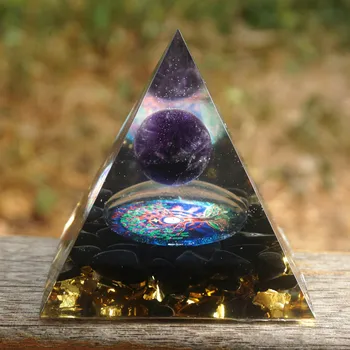Piramida joasa 60mm Ametist Sfere de Cristal Cu Obsidian Naturale Cristal Piatra Orgonice Energie de Vindecare Reiki Chakra Multiplicator