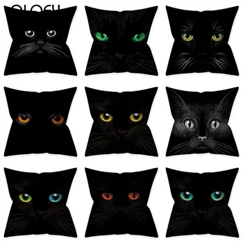 Pisica neagra cu Ochii Imprimate Poliester Decorative Perne Caz, Canapea, Canapea Model Animal Huse pentru Perne Decor Acasă 45X45CM