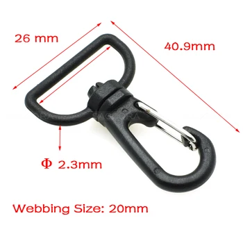 Plastic Rotativ Snap Hook Pentru a Tese Snur Paracord Catarame Curele Rucsac Chingi 15mm 20mm 25mm Negru