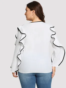 Plus dimensiune 5XL XXXXL Femei Subțire Topuri Nou Sifon Volane O-Neck cămașă de vânzare Fierbinte Casual cu Maneca Lunga Bluza