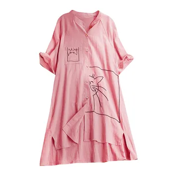 Plus Dimensiune bluza pentru femei de moda 2019 Vrac top femei haine de primăvară Lenjerie de Swing Vintage de Buzunar Cat de Imprimare Topuri Tricou