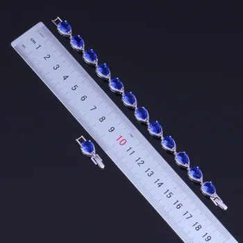 Plăcută Pere Albastru Cubic Zirconia Placat cu Argint Link-ul Lanț Brățară 18cm 20cm V0039