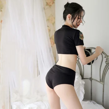 Polițistele Uniforme Lenjerie Intima Uniforme De Poliție Lenjerie Sexy Uniforme Joc De Rol Sexual Flirt Pac & Crop Top & Shorts Pentru Femei Set