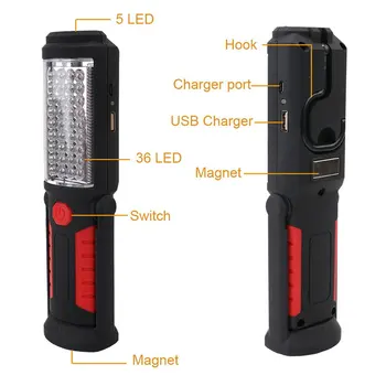 Portabil USB de Încărcare 36+5LED Lumina de Lucru CONDUS de Reparare de Urgență Lanterna Lampă de Lucru cu Magnet Jos