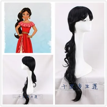 Printesa Elena din Avalor peruca cosplay Femeile Elena negru 80cm ondulat peruca par lung + capac de peruca