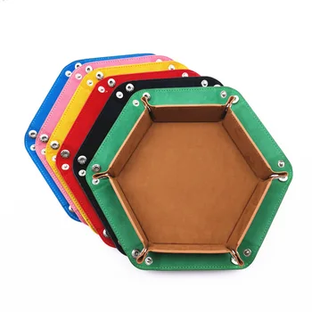 PU Piele de Catifea Pliere Hexagon Zaruri Tava Pliabil Rulare Joc de Bord Cutie de Depozitare Acasă cheltuieli Diverse de Stocare Tava 17,5 cm