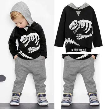 Pudcoco Băieți Haine 2Y-6Y Copil Baby Boy Fata de Dinozaur Hanorac cu Gluga T-shirt de Sus Haine Jumper+Pantaloni de Costum