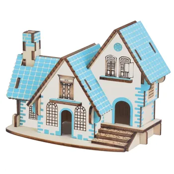 Puterea Albastru Casa DIY 3D Puzzle din Lemn Woodcraft Kit de Asamblare Tăiere Lemn Jucarii Pentru Cadou de Crăciun 3107