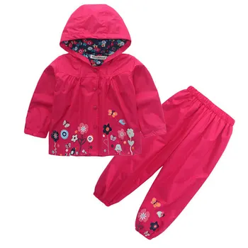 R&Z 2019 copii costum de moda hanorac pantaloni 2 piese sacou costum de sport floare de imprimare fata canadiană pelerina de ploaie haine de camping