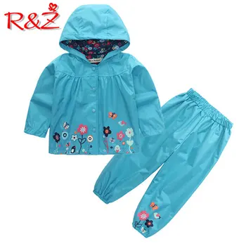 R&Z 2019 copii costum de moda hanorac pantaloni 2 piese sacou costum de sport floare de imprimare fata canadiană pelerina de ploaie haine de camping
