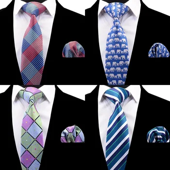 RBOCOTT Carouri Cravată Set Pentru Barbati Moda Cravata, Batista Bărbați Clasic cu Dungi Gât Cravată 8cm Rosu Albastru Maro Pentru Nunta