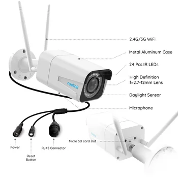 Reolink wifi, camera 5MP Glonț 2.4 G/5G 4x Zoom Optic Built-in Microfon Slot pentru Card SD viziune de Noapte în aer liber utilizarea în interior RLC-511W