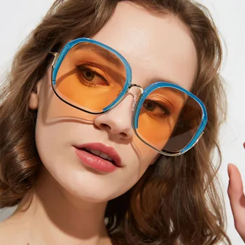 Retro Semi-fără ramă Pătrată ochelari de Soare Femei pline de culoare Rame Supradimensionate, Ochelari de Soare de Lux Călătoresc Conducere Ochelari de Nuante UV400