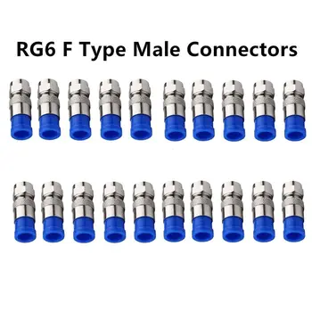 Rg6 F Tip Conector Coaxial Coaxial Fiting De Compresiune 20 Pack (Blue)