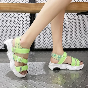 Rimocy Laser Albastru Cataramă Pene Sandale pentru Femei cu Fund Gros Platforma Pantofi de Vara pentru Femeie 2020 Casual Sport Sandalias Mujer