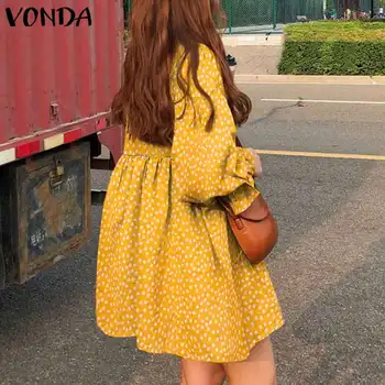 Rochii boeme coreean O de Gât Vestidos Elegant Rochie Mini VONDA Femei Casual cu Maneci Lungi Rochii Imprimate 2021 Florale Sundress