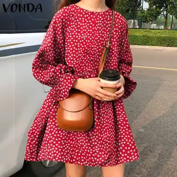 Rochii boeme coreean O de Gât Vestidos Elegant Rochie Mini VONDA Femei Casual cu Maneci Lungi Rochii Imprimate 2021 Florale Sundress