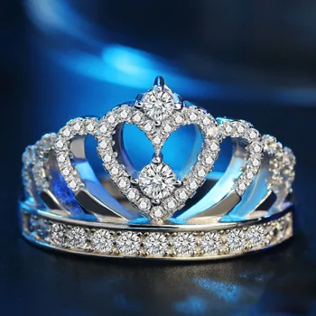 Romantic Argint 925 Inima Coroana Inele de Nunta pentru Femei cu Clar 5A CZ Cristal Sterling-Silver-Bijuterii Anel
