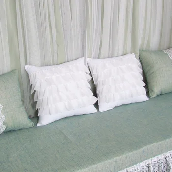 Romantic multi-straturi de dantelă albă față de pernă pat flounced față de pernă doamna talie de pernă canapea acoperire pentru perna perna