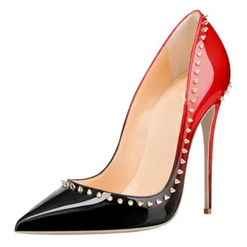 Roșu Negru Gradient de Piele cu Toc Pompe de Aur Piroane Stilet Tocuri Pantofi de Nunta Mireasa 12cm Mozaic de Banchet, Rochie, Pantofi