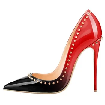 Roșu Negru Gradient de Piele cu Toc Pompe de Aur Piroane Stilet Tocuri Pantofi de Nunta Mireasa 12cm Mozaic de Banchet, Rochie, Pantofi