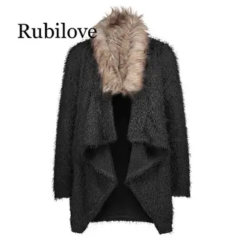 Rubilove Toamna De Moda De Iarnă Caldă Moale Îmbrăcăminte Exterioară Geaca De Femei Timp Deschis Cardigan Casual Faux Blana Guler Mare Paltonul Supradimensionat