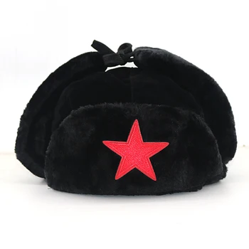 Rusia Militaire Red star broderie Bombardier pălărie Faux Konijnenbont Oorklep Sneeuw Capace hoed mai gros cald pălării de schi