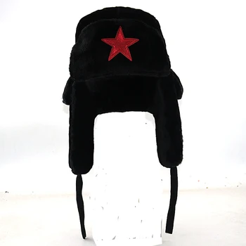 Rusia Militaire Red star broderie Bombardier pălărie Faux Konijnenbont Oorklep Sneeuw Capace hoed mai gros cald pălării de schi