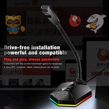SeenDa Gaming USB Microfon Cu RGB Magice Lumini de Joc de Chat în Direct pe YouTube Laptop 360° Regla Studio Discurs Microfon