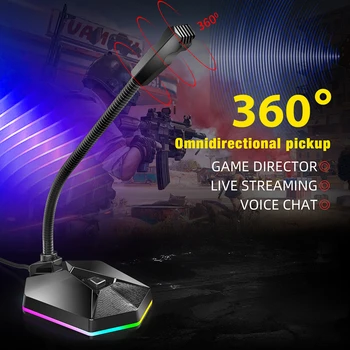 SeenDa Gaming USB Microfon Cu RGB Magice Lumini de Joc de Chat în Direct pe YouTube Laptop 360° Regla Studio Discurs Microfon
