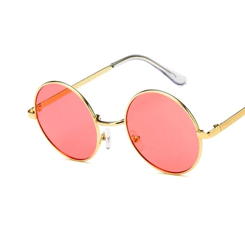 Sen Maries Moda Noua 2020 Rotund ochelari de Soare Femei Vintage Cadru Metalic Roz Galben Lentile Colorate Umbra Ochelari de Soare UV400