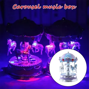 Sens giratoriu Caruselul cu Cai Carusel Cutie muzicala de Jucarie cu Lumina Romantic Ceas Frumos Copil Bun Ziua de nastere Cadou de Crăciun