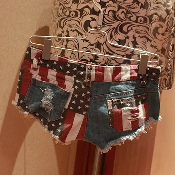 Sexy fierbinte Epocă Bikini Femei Jean Denim pantaloni Scurți Feminino Talie Joasa American Flag Ciucure Club de Noapte Super Scurt