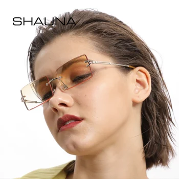 SHAUNA Moda Dreptunghi Gradient de ochelari de Soare Femei fără rame, Ochelari de Soare UV400