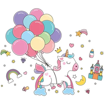 [SHIJUEHEZI] Desene animate Baloane Stele Nori Autocolante de Perete DIY Unicorn Suporta Animalele Decalcomanii de Perete pentru Copii Decorare Dormitor