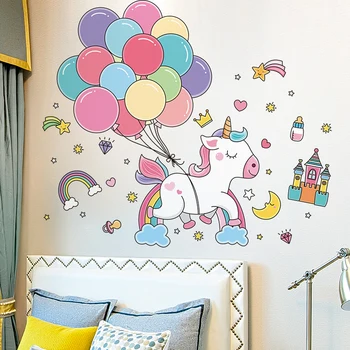 [SHIJUEHEZI] Desene animate Baloane Stele Nori Autocolante de Perete DIY Unicorn Suporta Animalele Decalcomanii de Perete pentru Copii Decorare Dormitor