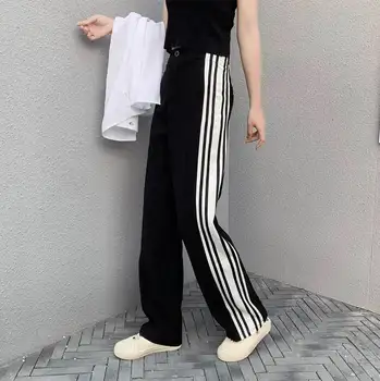 Side Stripe femei pantaloni harajuku înaltă talie pantaloni Talie Elastic cu Dungi Fals Fermoare pantaloni Lungime Completă 2020 noul negru coreeană