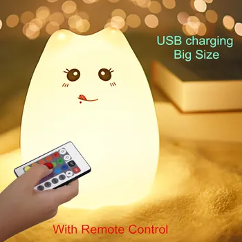 Silicon Touch Pat Senzor LED Lumina de Noapte Pentru Copii copii Copii 7 Culori 2 moduri Cat a CONDUS Drăguț USB LED Lampa de Noapte Acasă Constantin