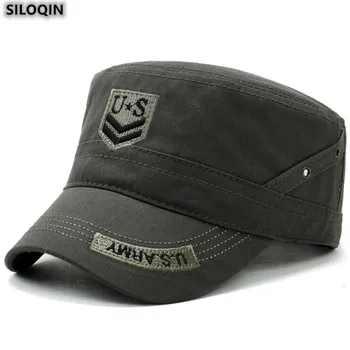 SILOQIN Nouă Bărbați Plat Capac de Primăvară de Toamnă Tendință de Moda de Bumbac Pălărie Militare Broderie Scrisoare Dimensiuni Reglabile Marca Sepci snapback